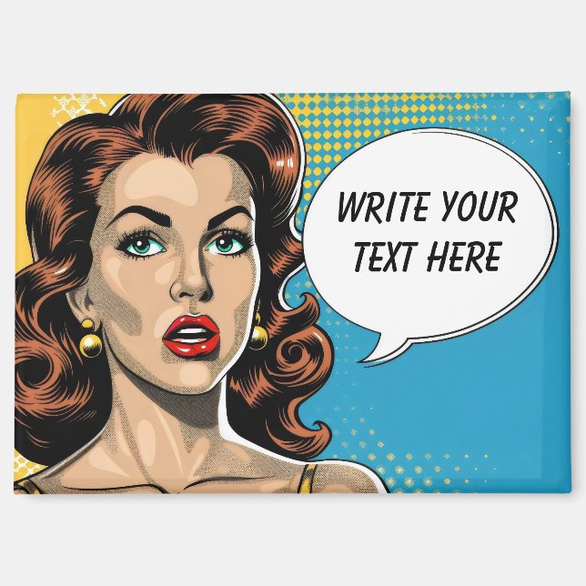 Retro Woman Customisable Text Magnet (Front)