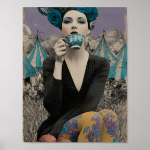 Retro Woman Drinks Tea at the Circus Poster