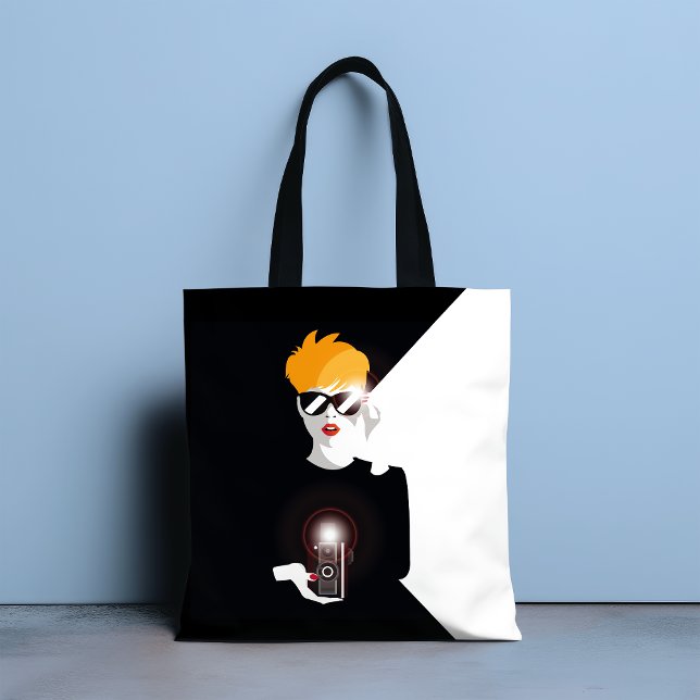 Retro Woman Holding Camera Pop Art Tote Bag (Creator Uploaded)