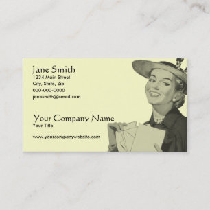 Retro Woman Holding Mail Business Card