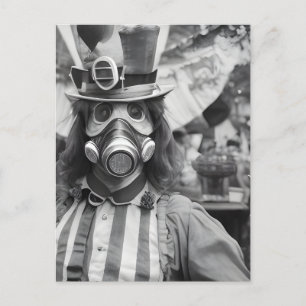 Retro Woman in a Gas Mask at a Carnival Postcard