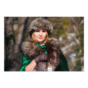 Retro woman in winter photo print