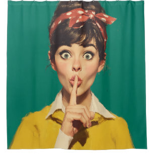 Retro Woman Making a Shush Shower Curtain