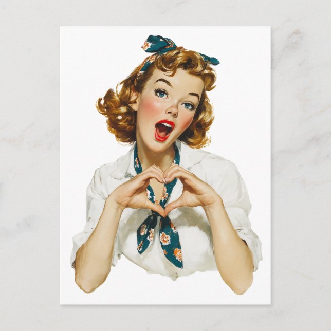 Retro Woman Making Heart Gesture Postcard (Front)