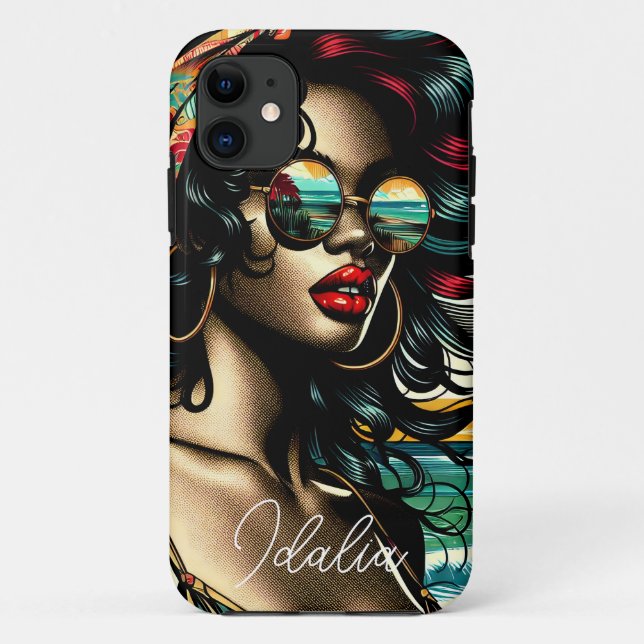 Retro Woman on Beach Comic Style Pop Art Case-Mate iPhone Case (Back)