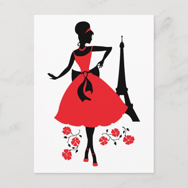 Retro woman red and black silhouette postcard (Front)