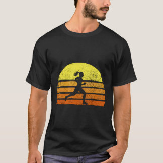 Retro Woman Running A Race Vintage Running Sunset T-Shirt