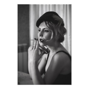 Retro woman smoking photo print