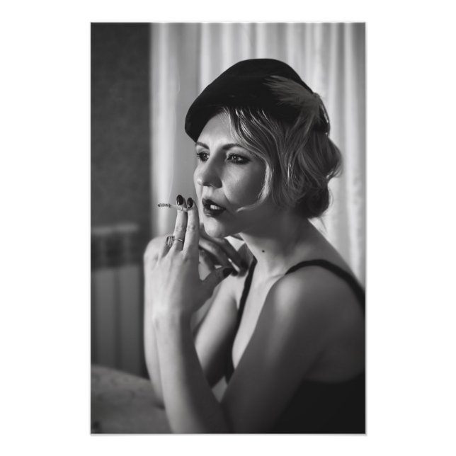 Retro woman smoking photo print (Front)