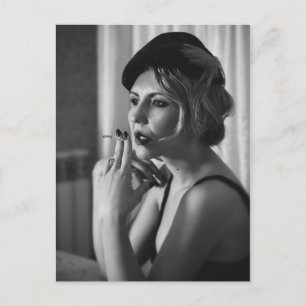 Retro woman smoking postcard