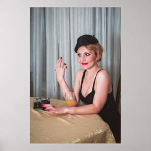 Retro woman smoking poster