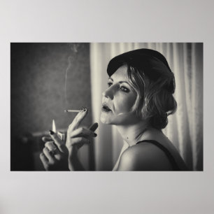 Retro woman smoking poster