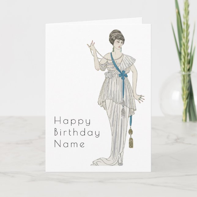 Retro Woman Toga Dress Art Deco Birthday Card (Front)