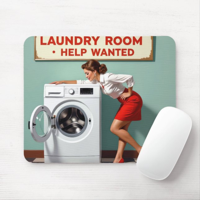Retro Woman With a Laundry Help Wanted Sign Mouse Pad (With Mouse)