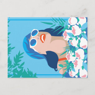 Retro Woman with Flowers & Sunshine Postcard