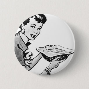 Retro Woman With Home Cooked Meal 6 Cm Round Badge