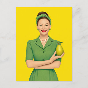 Retro Woman with Pear Postcard