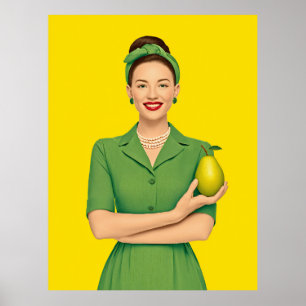 Retro Woman with Pear Poster