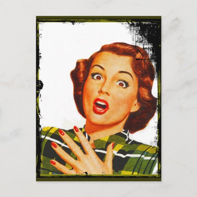 Retro Woman With Surprised Expression Postcard (Front)