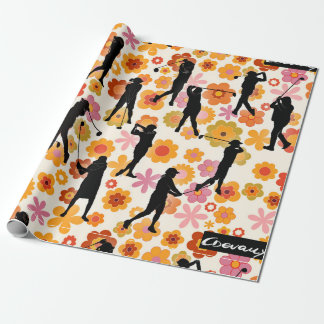 retro women golfers silhouette  wrapping paper