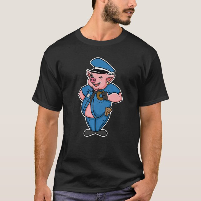 Retro Women Mens Pig Cop, Farm Animal Lover, I Lov T-Shirt (Front)