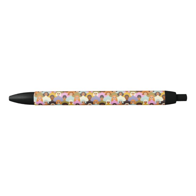 Retro Women of the World Pattern Black Ink Pen (Front)