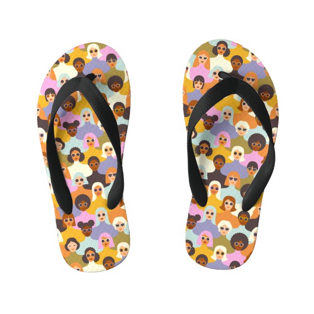 Retro Women of the World Pattern Kid's Jandals (Footbed)