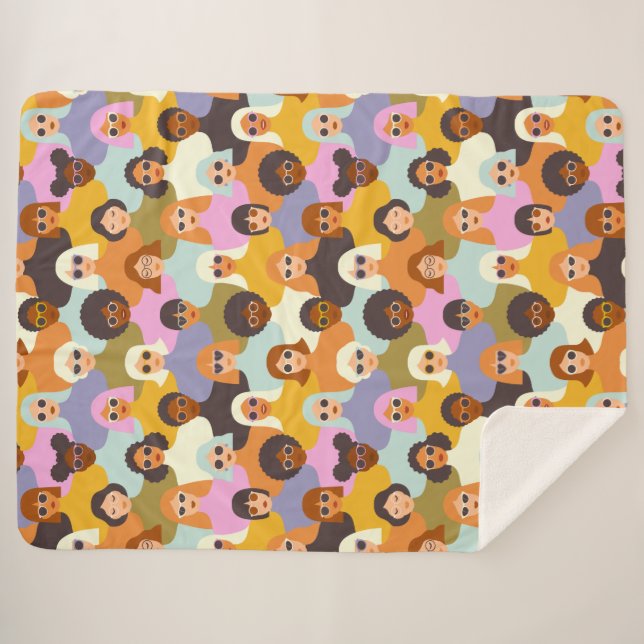 Retro Women of the World Pattern Sherpa Blanket (Front (Horizontal))
