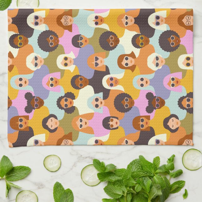 Retro Women of the World Pattern Tea Towel (Folded)