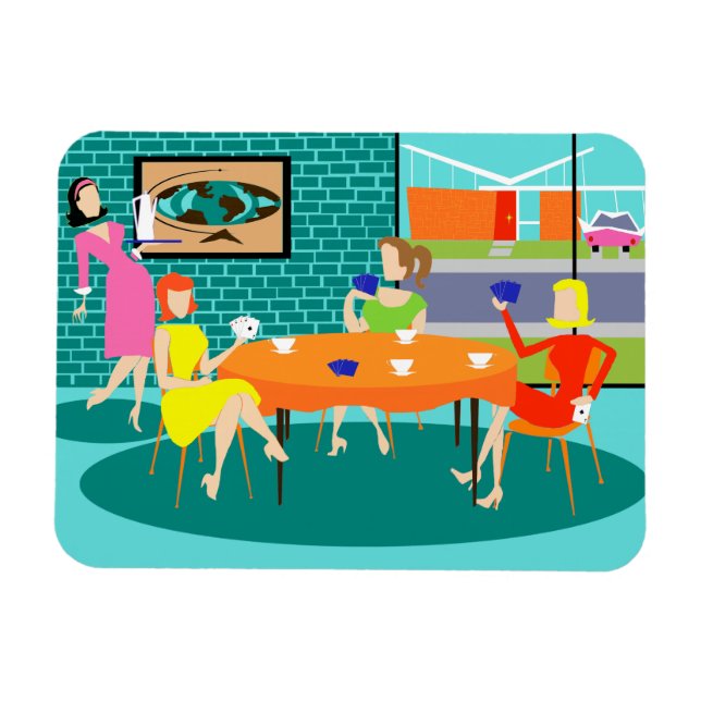 Retro Women's Weekly Card Game Flexi Magnet (Horizontal)