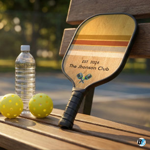 Retro Wood Grain Stripes Custom Club Name Pickleball Paddle