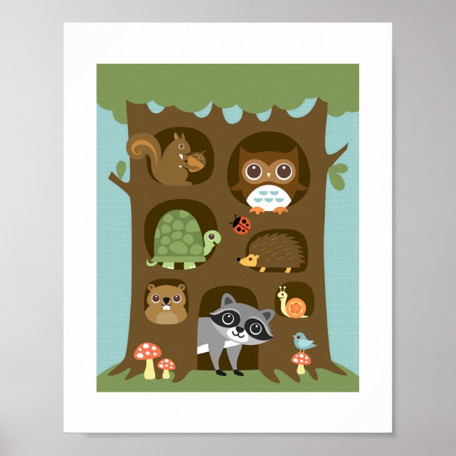 Retro Woodland Animals Poster Print (Front)