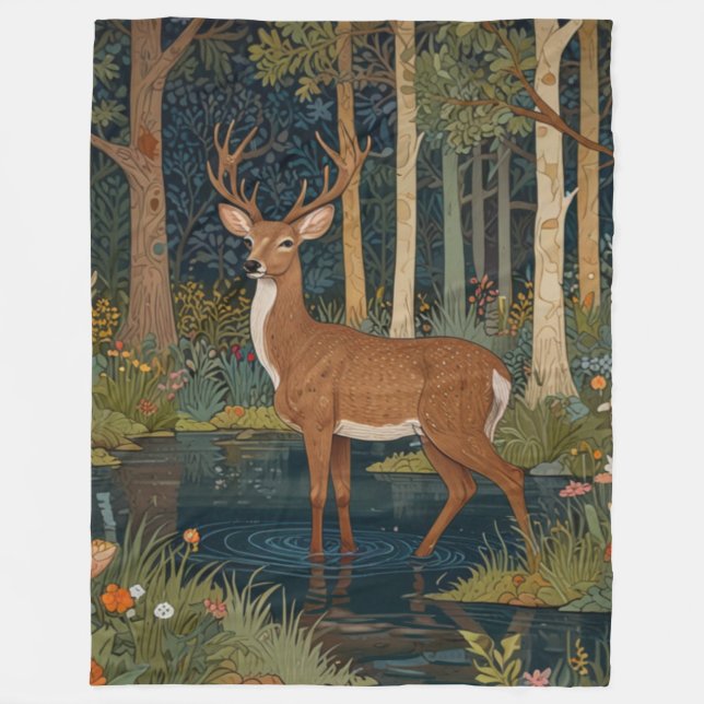 Retro woodland Deer  Fleece Blanket (Front)