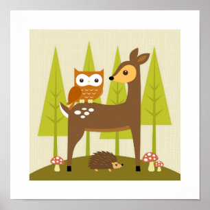 Retro Woodland Poster Print