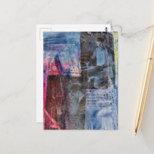 Retro Woodworking Men on a Blue Pink Background Postcard