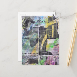 Retro Woodworking People mixed media collage Postcard