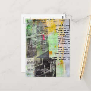Retro Working Men Black White Pink Yellow Postcard