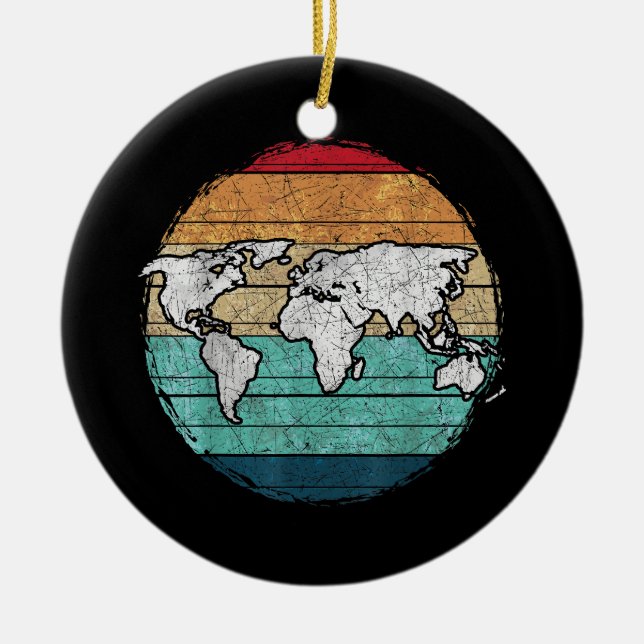 Retro World Map Ceramic Tree Decoration (Front)