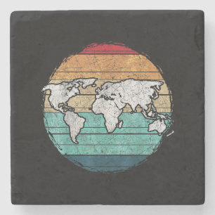 Retro World Map Stone Coaster