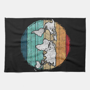 Retro World Map Tea Towel