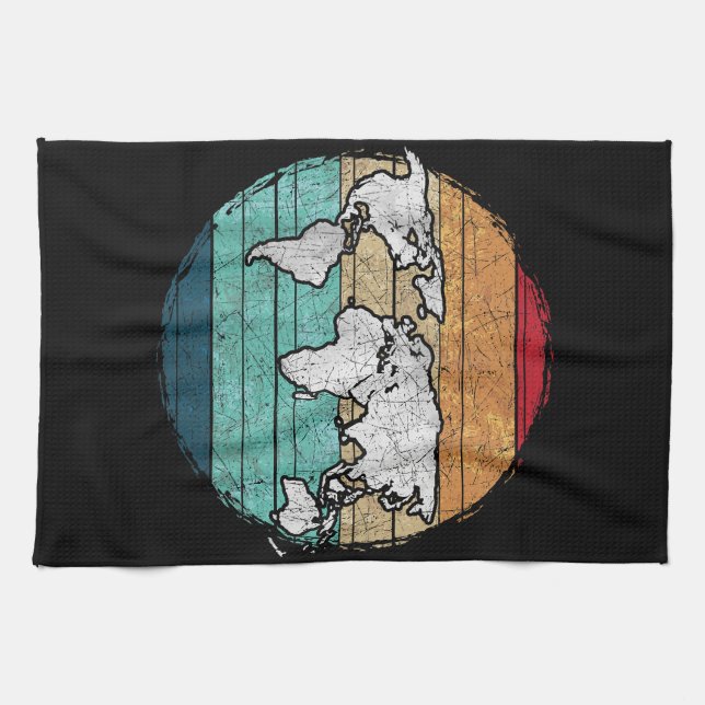 Retro World Map Tea Towel (Horizontal)