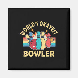 Retro World's Okayest Bowler Men Women Bowling Lov Magnet