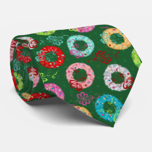 Retro Wreaths - Green Christmas Tie