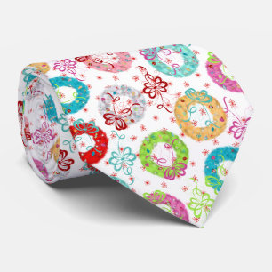 Retro Wreaths - Red Starsburst - Christmas Tie
