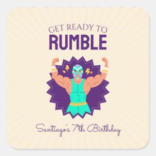 Retro Wrestling Birthday Party Square Sticker