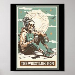 Retro Wrestling Mom Tarot Card Skeleton Mama Mothe Poster