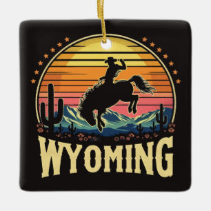 Retro Wyoming Cowboy Ceramic Ornament