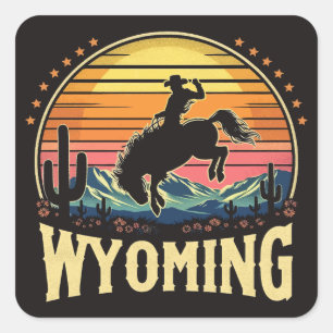Retro Wyoming Cowboy Square Sticker