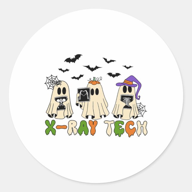 Retro X-ray Tech Halloween Ghost Radiology Ghost R Classic Round Sticker (Front)