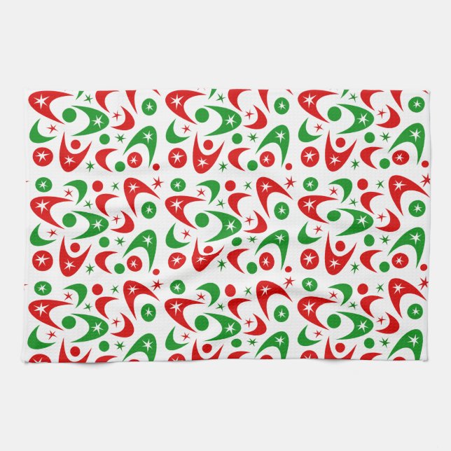 Retro Xmas Boomerangs Tea Towel (Horizontal)
